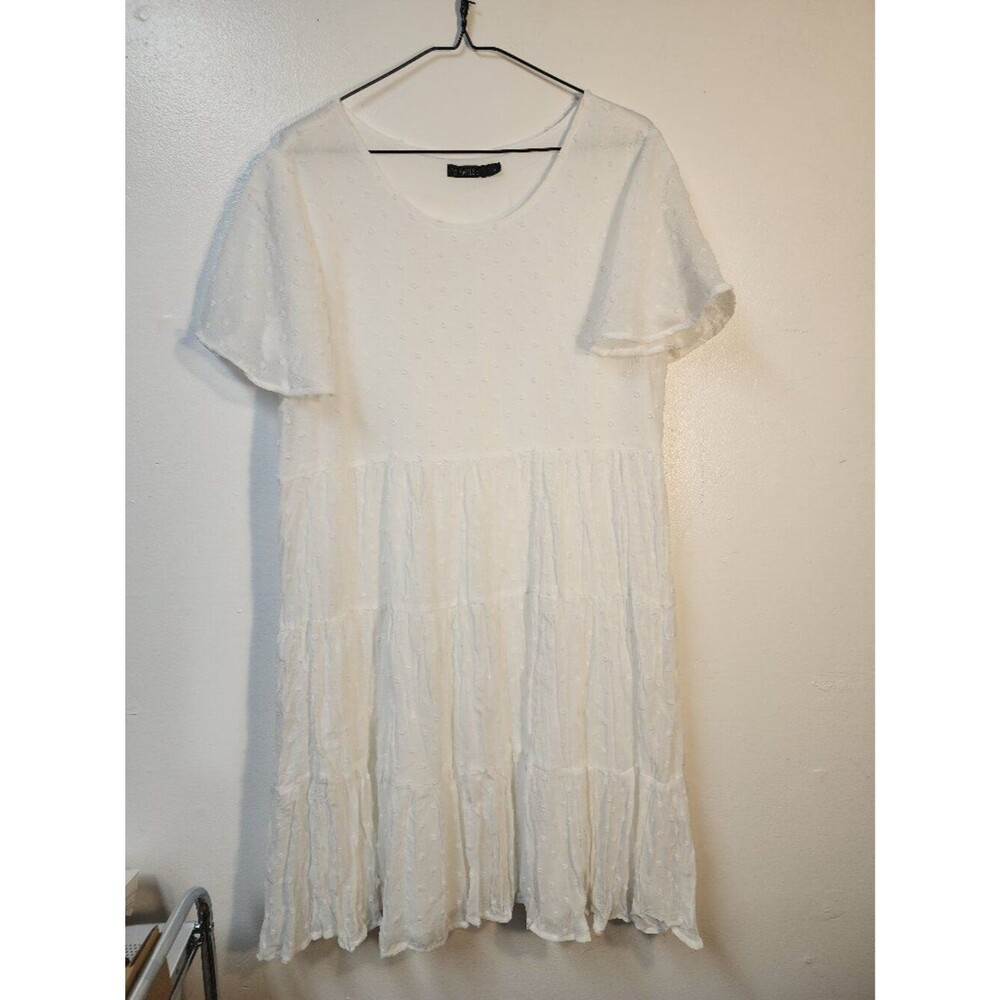 Mikarose Large ivory shift dress swiss dot Polyester Lined EUC